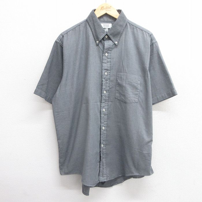 XL★古着 アロー 半袖 シャツ メンズ 90年代 90s 大きいサイズ ボタンダウン USA製 グレー ストライプ 25apr28 中古 トップス