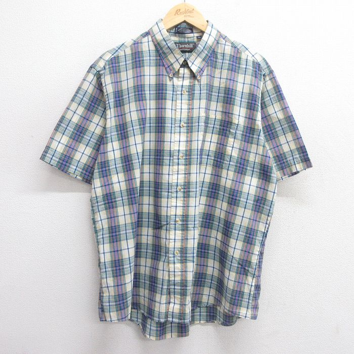 XL★古着 半袖 シャツ メンズ 90年代 90s ボタンダウン 黄系他 イエロー チェック 25apr28 中古 トップス