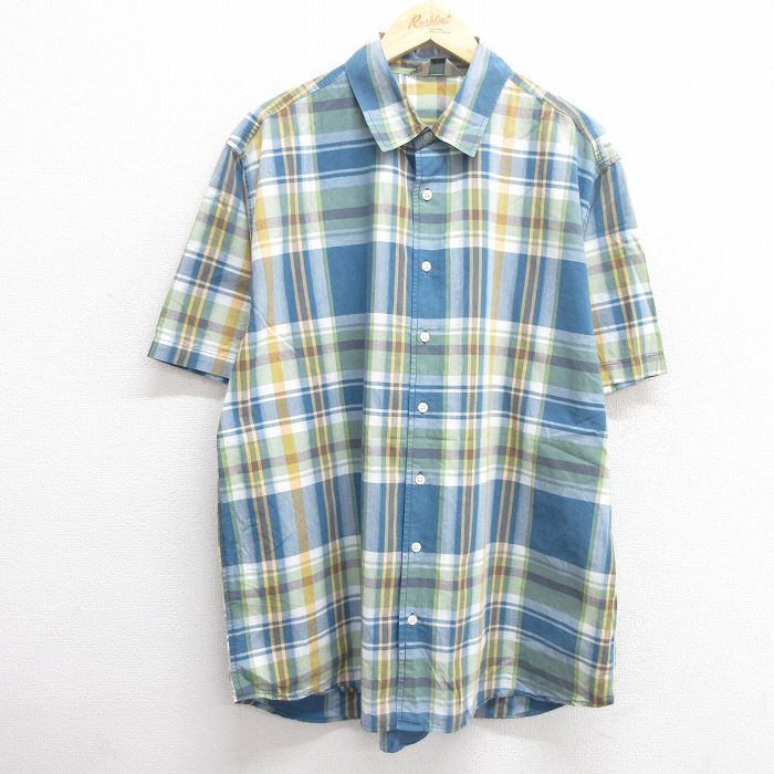 XL★古着 オールドネイビー OLD NAVY 半袖 シャツ メンズ 大きいサイズ コットン 薄紺他 ネイビー チェック 25apr28 中古 トップス