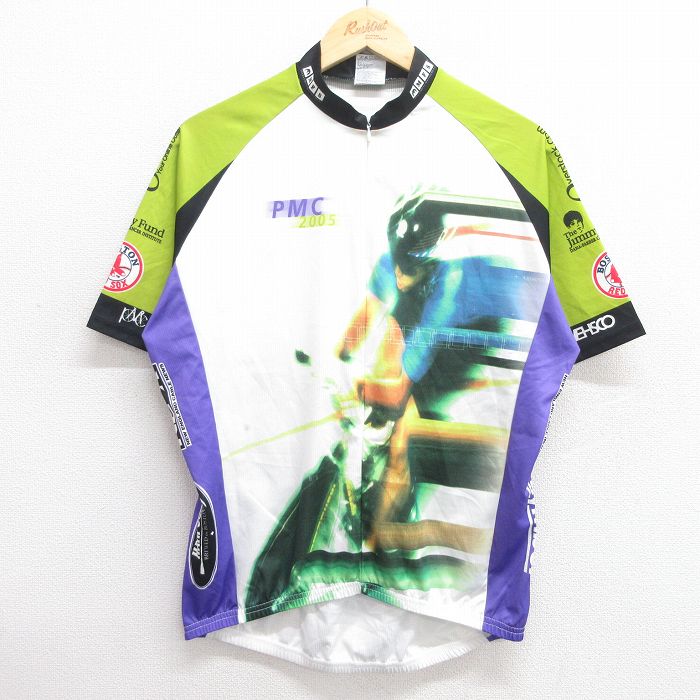 L★古着 半袖 サイクリング シャツ メンズ 00年代 00s 企業広告 PANMASS 白他 ホワイト 25apr28 中古 トップス