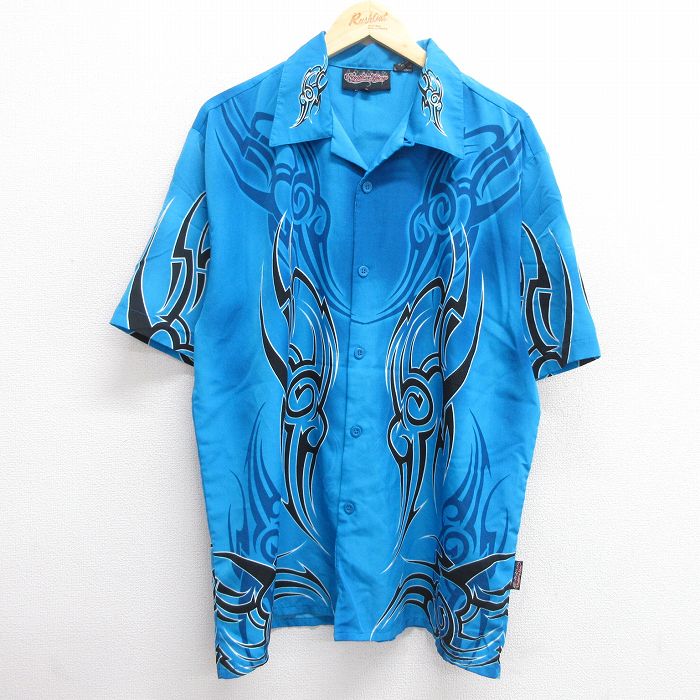 【50%OFF】L★古着 半袖 シャツ メンズ 開襟 オープンカラー 水色他 【spe】 25apr28 中古 トップス