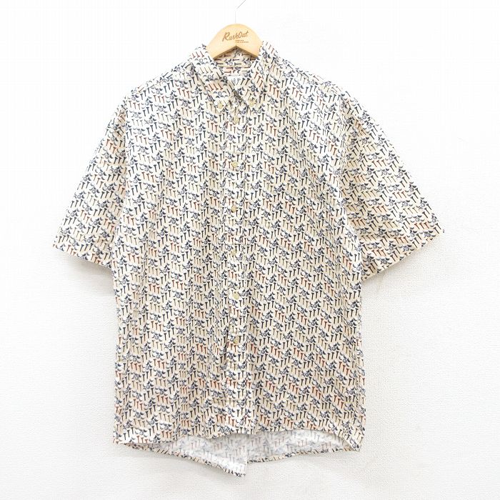L★古着 半袖 シャツ メンズ 00年代 00s ゴルフ 総柄 ボタンダウン ベージュ系他 カーキ 25apr28 中古 トップス