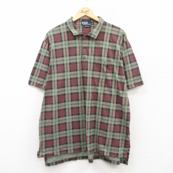 XL★古着 ラルフローレン Ralph Lauren 半袖 ブランド シャツ メンズ 90年代 90s 大きいサイズ コットン 緑他 グリーン チェック 【spe】 25apr28 中古 トップス