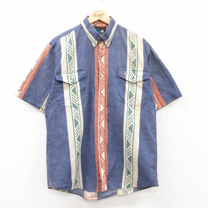 L★古着 半袖 ウエスタン シャツ メンズ 90年代 90s コットン USA製 紺他 ネイビー 25apr28 中古 トップス