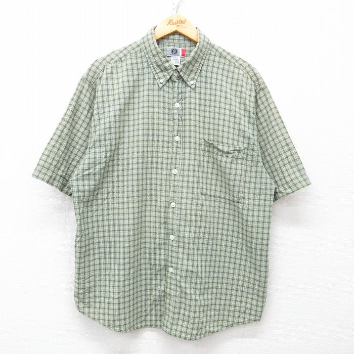 XL★古着 アリゾナジーンズ 半袖 シャツ メンズ 00年代 00s コットン ボタンダウン 緑他 グリーン チェック 25apr30 中古 トップス