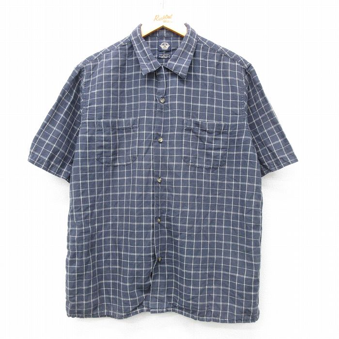 L★古着 ドッカーズ 半袖 シャツ メンズ 00年代 00s リネン 紺他 ネイビー チェック 【spe】 25apr30 中古 トップス