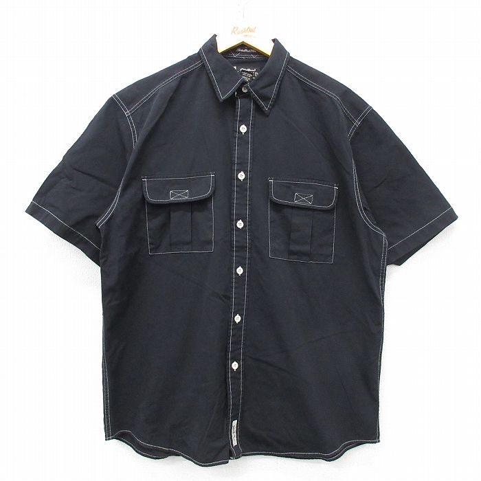 XL★古着 エディーバウアー 半袖 シャツ メンズ コットン 黒 ブラック 25apr30 中古 トップス
