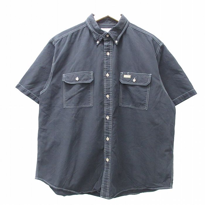 XL★古着 カーハート Carhartt 半袖 シャツ メンズ 大きいサイズ コットン ボタンダウン 黒他 ブラック ストライプ 【spe】 25apr30 中古 トップス