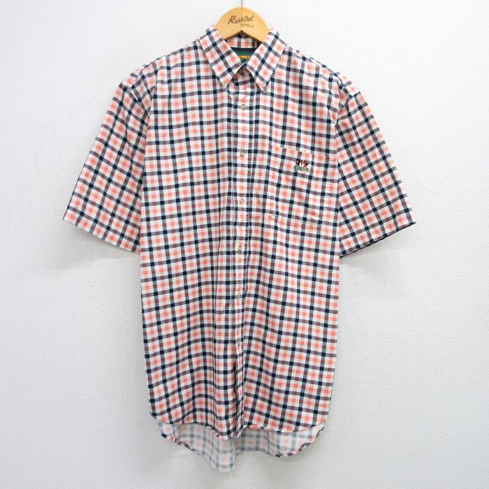L★古着 半袖 シャツ メンズ IVY CREW コットン ボタンダウン オレンジ他 チェック 25apr30 中古 トップス