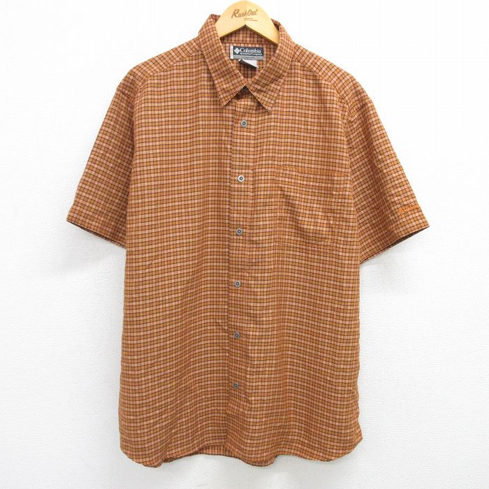 XL★古着 コロンビア COLUMBIA 半袖 シャツ メンズ 00年代 00s ワンポイントロゴ 茶他 ブラウン チェック 25apr30 中古 トップス
