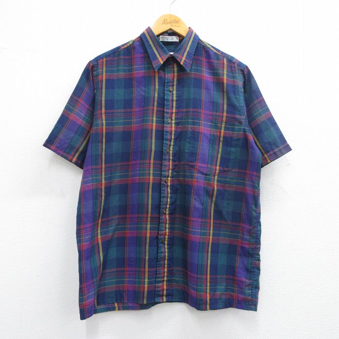 【50%OFF】L★古着 アロー 半袖 シャツ メンズ 00年代 00s 紺他 ネイビー チェック 25apr30 中古 トップス