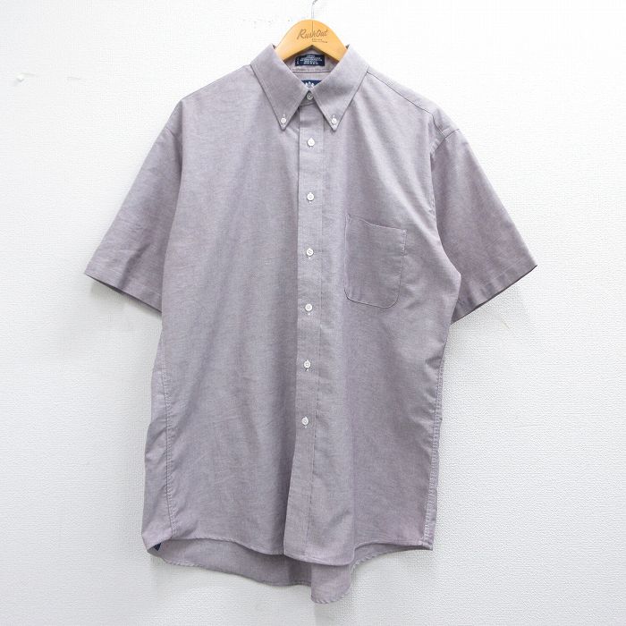 【50%OFF】L★古着 半袖 シャツ メンズ 90年代 90s オックスフォード USA製 薄紫系 パープル 25apr30 中古 トップス