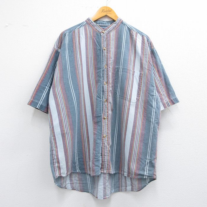 【50%OFF】FADED GLORY 00s 半袖シャツ ストライプ ネイビー XL | 古着