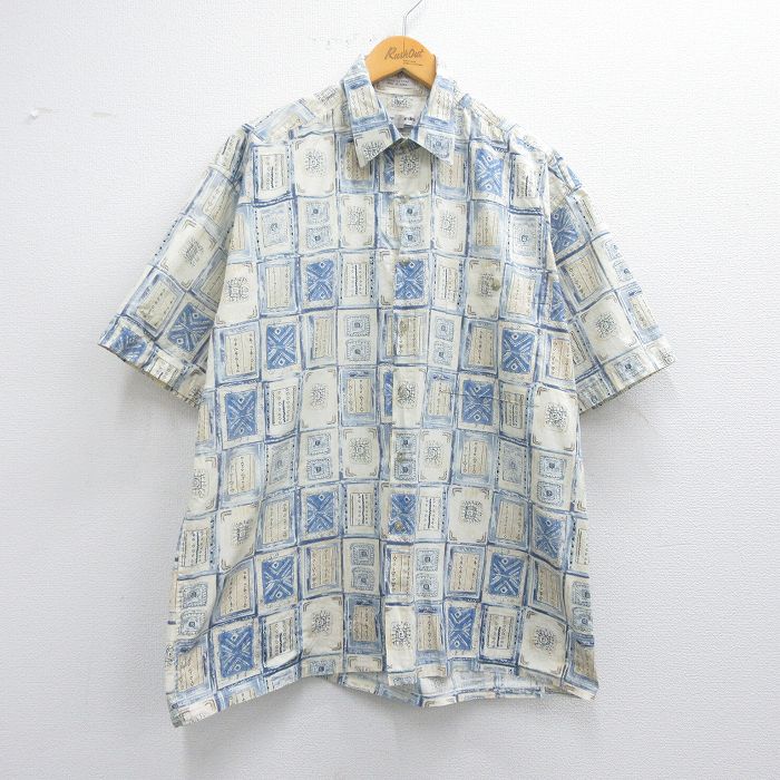 XL★古着 ピエールカルダン pierre cardin 半袖 シャツ メンズ 90年代 90s 総柄 コットン 薄紺他 ネイビー 25apr30 中古 トップス