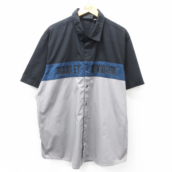 XL★古着 ハーレーダビッドソン Harley Davidson 半袖 シャツ メンズ マルチカラー 大きいサイズ ロング丈 グレー他 【spe】 25may01 中古 トップス