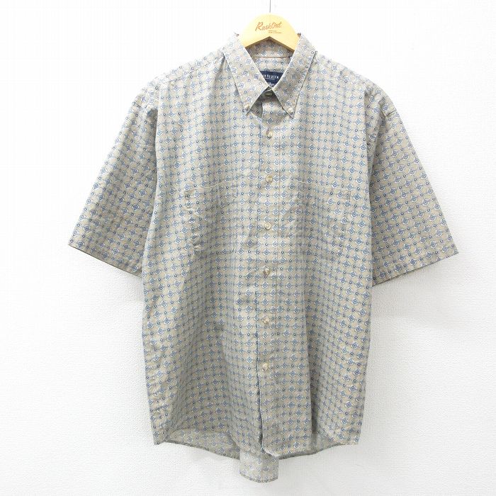 XL★古着 バンヒューセン 半袖 シャツ メンズ 総柄 ボタンダウン ベージュ系他 カーキ 25may01 中古 トップス