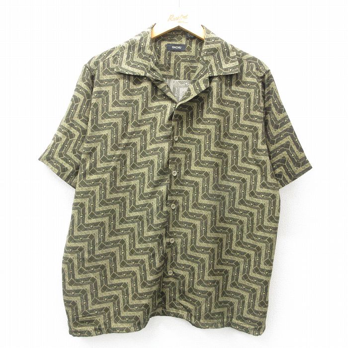 L★古着 半袖 シャツ メンズ 開襟 オープンカラー 緑系他 グリーン 25may01 中古 トップス