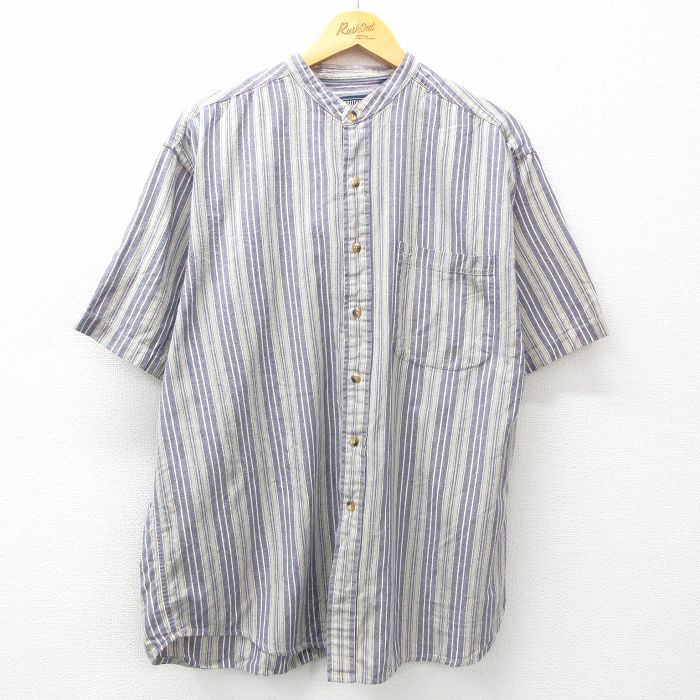 XL★古着 リーバイス Levis 半袖 シャツ メンズ コットン ノーカラー 紺他 ネイビー ストライプ 25may01 中古 トップス