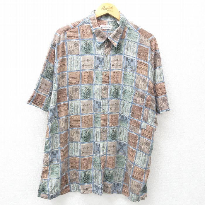 XL★古着 ピエールカルダン pierre cardin 半袖 ブランド シャツ メンズ 90年代 90s 総柄 茶他 ブラウン 25may01 中古 トップス
