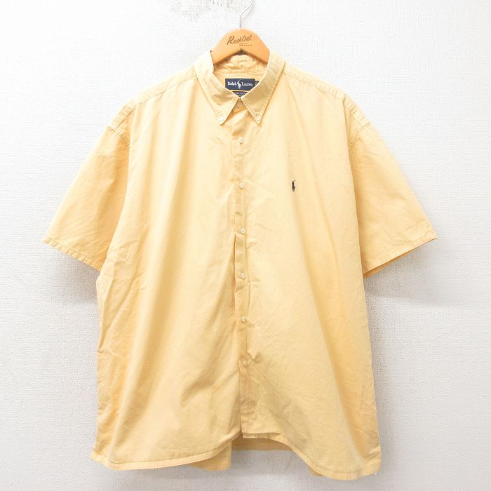 XL★古着 ラルフローレン Ralph Lauren 半袖 ブランド シャツ メンズ 90年代 90s ワンポイントロゴ GREGGOR 大きいサイズ コットン ボタンダウン 黄 イエロー 【spe】 25may02 中古 トップス