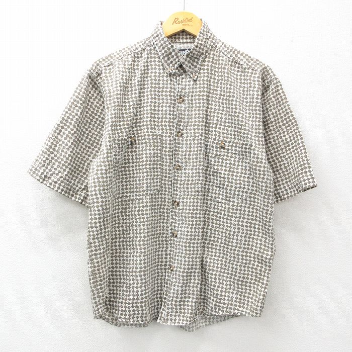 L★古着 半袖 シャツ メンズ 00年代 00s 総柄 コットン ボタンダウン 茶他 ブラウン 25may07 中古 トップス