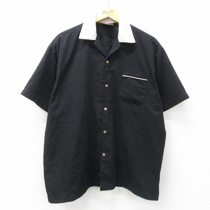 XL★古着 半袖 シャツ メンズ 90年代 90s 大きいサイズ 開襟 オープンカラー USA製 黒他 ブラック 【spe】 25may07 中古 トップス