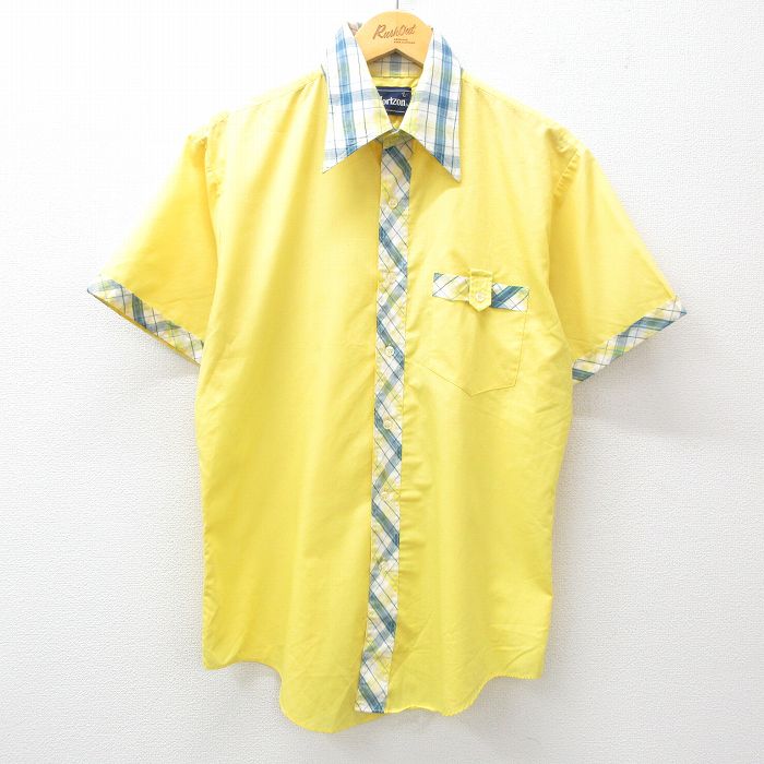 【50%OFF】L★古着 半袖 シャツ メンズ 80年代 80s 黄他 イエロー 25may07 中古 トップス
