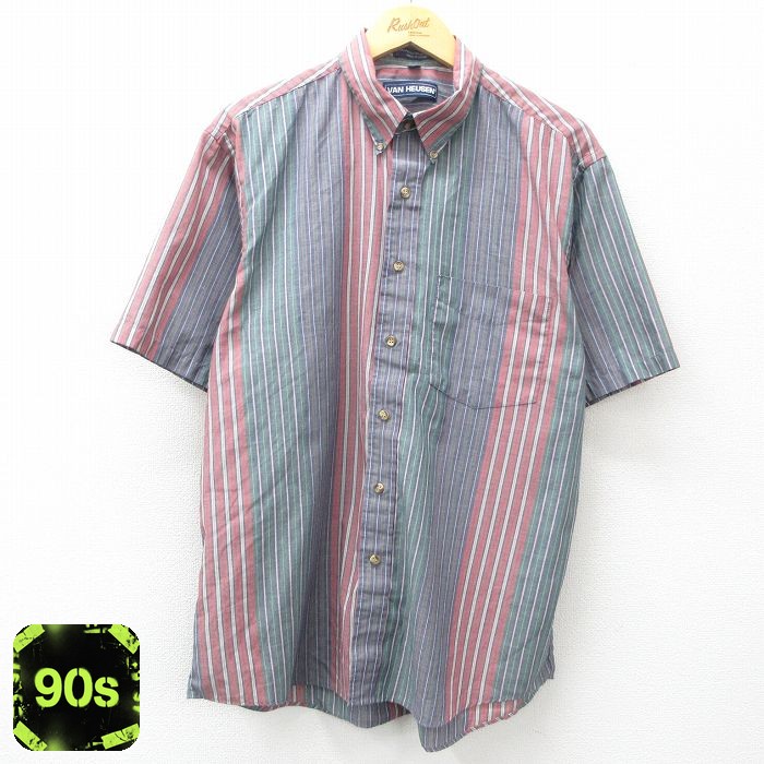 バンヒューセン 90s 半袖シャツ ストライプ ネイビー XL | 古着