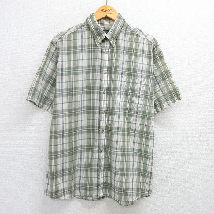 XL★古着 半袖 シャツ メンズ 90年代 90s ボタンダウン 薄緑他 グリーン チェック 25may08 中古 トップス