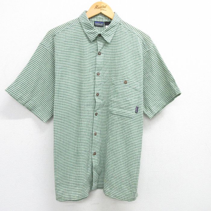 L★古着 パタゴニア patagonia 半袖 シャツ メンズ オーガニックコットン 緑他 グリーン チェック 25may08 中古 トップス