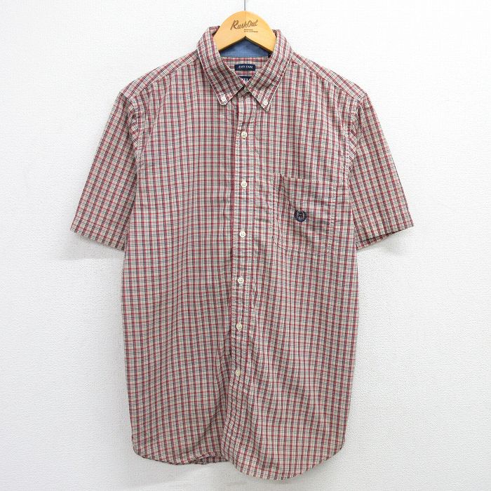 L★古着 チャップス 半袖 シャツ メンズ 90年代 90s ボタンダウン 赤他 レッド チェック 25may08 中古 トップス