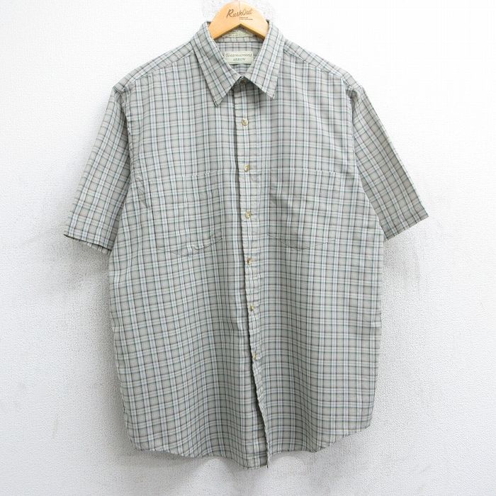 XL★古着 アロー 半袖 シャツ メンズ 90年代 90s ベージュ他 カーキ チェック 25may08 中古 トップス