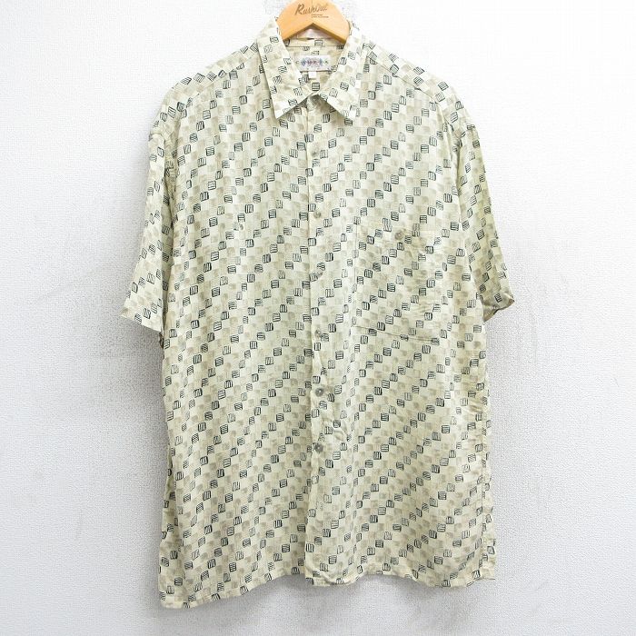 【50%OFF】L★古着 半袖 シャツ メンズ 00年代 00s 総柄 レーヨン 薄黄他 イエロー 25may08 中古 トップス