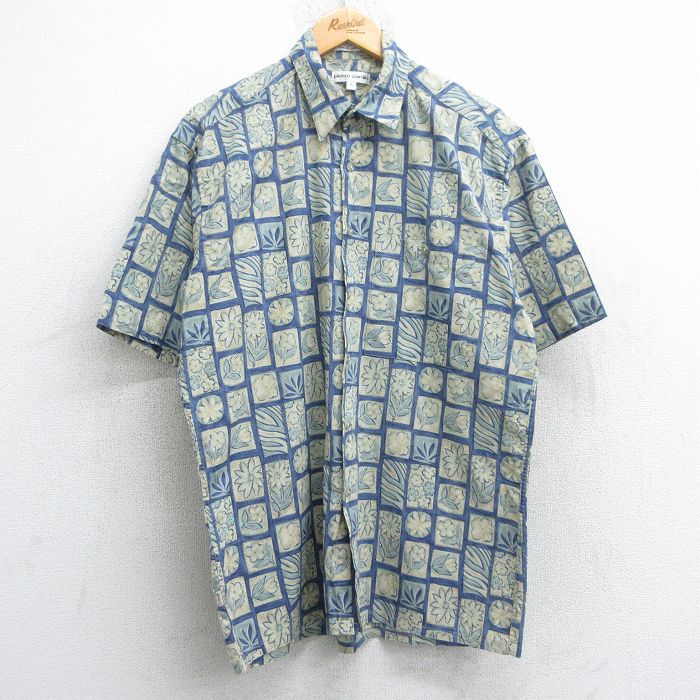 L★古着 ピエールカルダン pierre cardin 半袖 ブランド シャツ メンズ 90年代 90s 花 総柄 ベージュ系他 カーキ 25may08 中古 トップス
