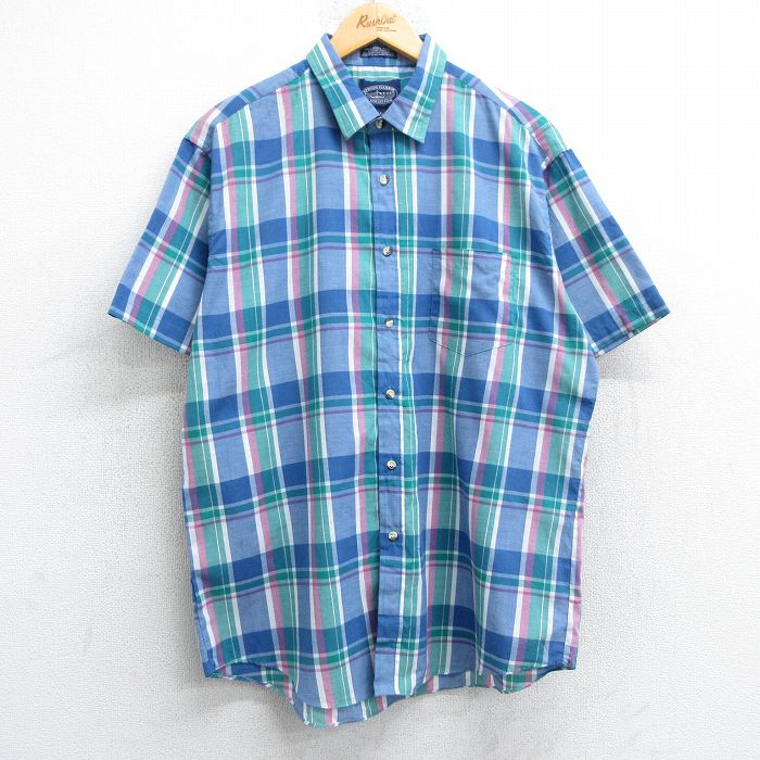 90s 半袖シャツ ネイビーチェック XL | 古着