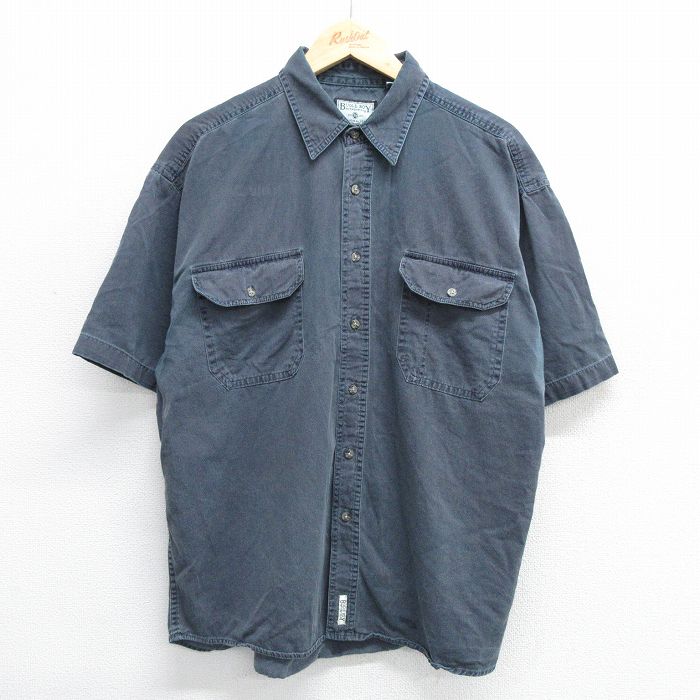 XL★古着 ビューグルボーイ 半袖 シャツ メンズ 90年代 90s 大きいサイズ コットン 濃紺系 ネイビー 25may08 中古 トップス