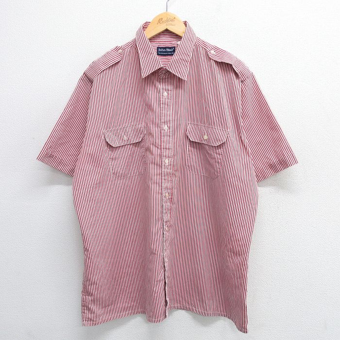 90s 半袖シャツ レッドストライプ XL | 古着