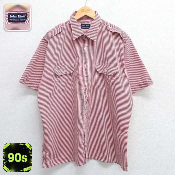 90s 半袖シャツ レッドストライプ XL | 古着