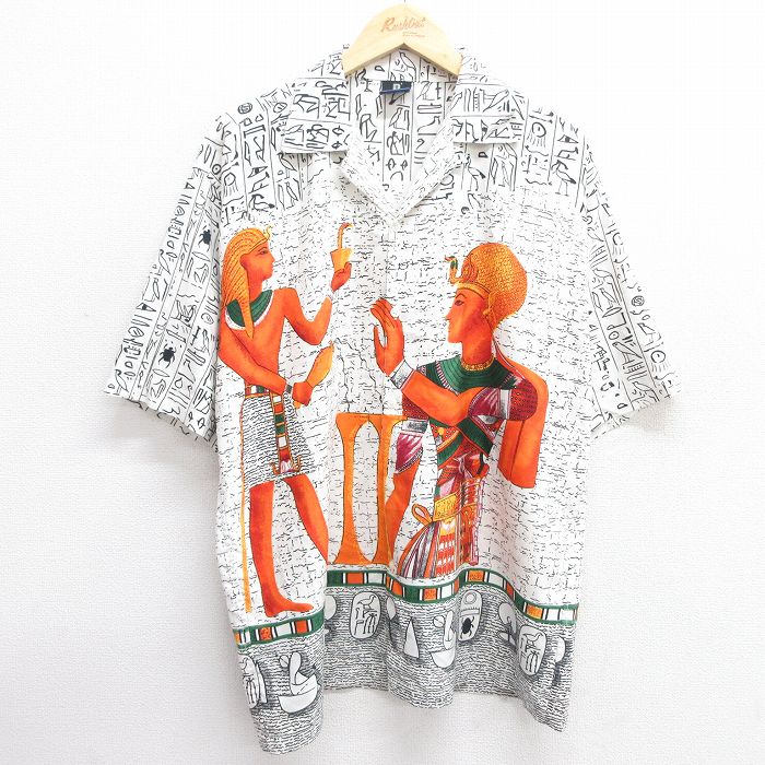 L★古着 半袖 シャツ メンズ 壁画 白他 ホワイト 25may09 中古 トップス