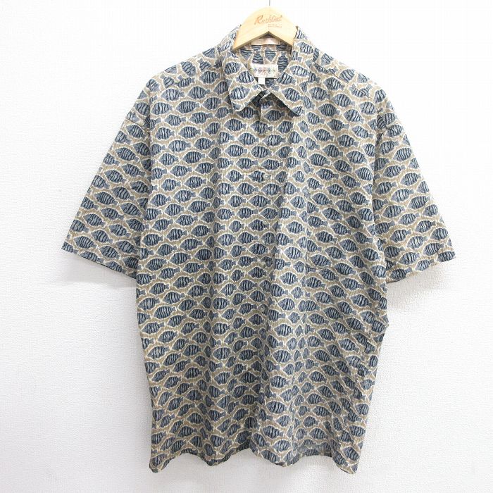 00s 半袖シャツ 魚総柄 グリーン XL | 古着