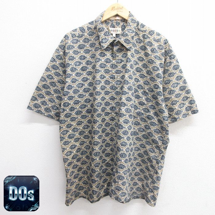 【50%OFF】00s 半袖シャツ 魚総柄 グリーン XL | 古着