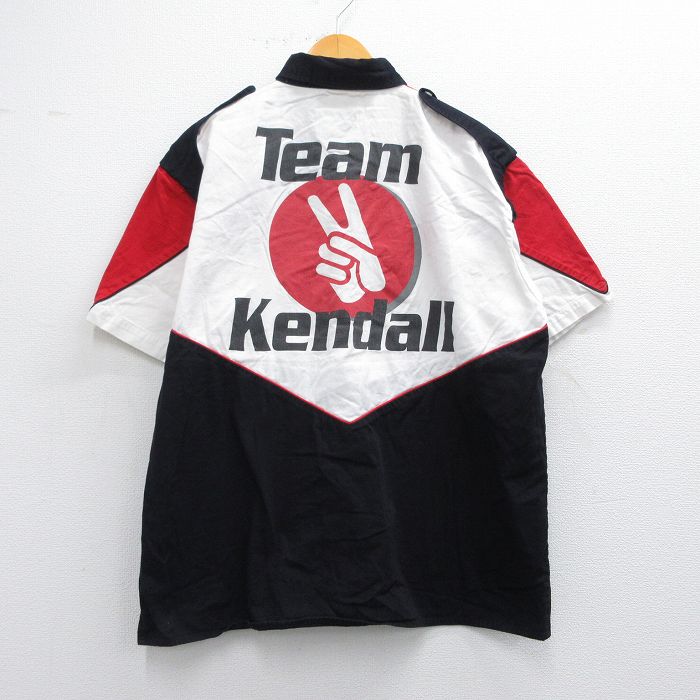 XL★古着 半袖 シャツ メンズ 90年代 90s レーシング ケンドル マルチカラー コットン ボタンダウン 黒他 ブラック 25may09 中古 トップス