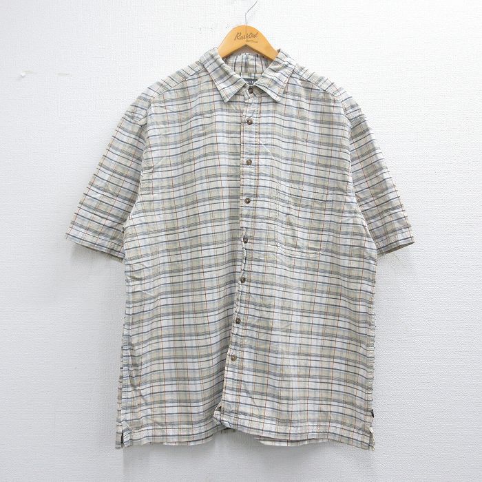 XL★古着 セントジョンズベイ 半袖 シャツ メンズ 大きいサイズ コットン 白他 ホワイト チェック 25may09 中古 トップス