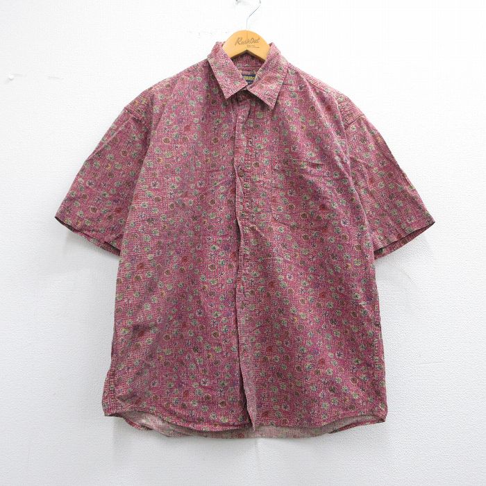 L★古着 半袖 シャツ メンズ 00年代 00s 総柄 コットン エンジ系他 25may09 中古 トップス