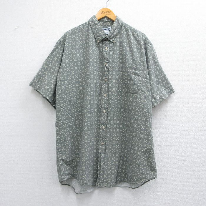 XL★古着 チェロキー 半袖 シャツ メンズ 00年代 00s 総柄 大きいサイズ ロング丈 コットン ボタンダウン 緑系他 グリーン 25may09 中古 トップス