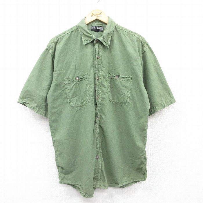 L★古着 半袖 シャツ メンズ コットン 緑 グリーン 25may09 中古 トップス