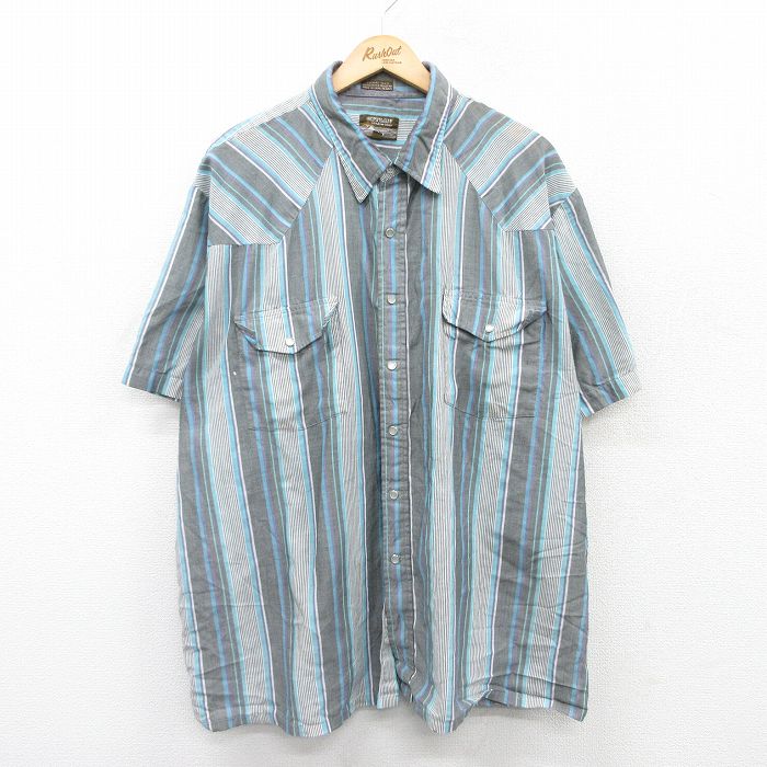 【50%OFF】XL★古着 半袖 ウエスタン シャツ メンズ 大きいサイズ グレー他 ストライプ 25may09 中古 トップス
