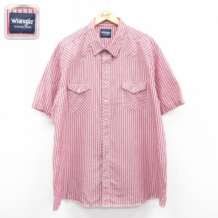 【50%OFF】ラングラー 半袖ウエスタンシャツ レッドストライプ XL | 古着