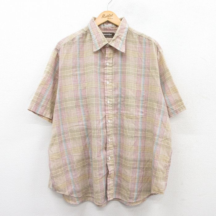 90s 半袖シャツ ベージュチェック XL | 古着