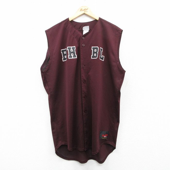 XL★古着 ローリングス ノースリーブ ベースボール シャツ メンズ BH BL 39 メッシュ地 大きいサイズ ロング丈 エンジ 25may09 中古 トップス